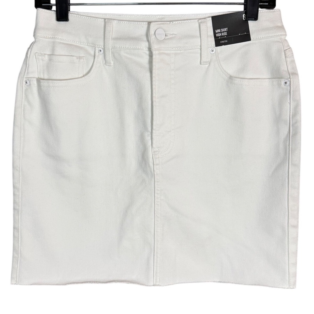 NWT EXPRESS High Rise Denim Mini Skirt, Stretch, Off White, Size 8